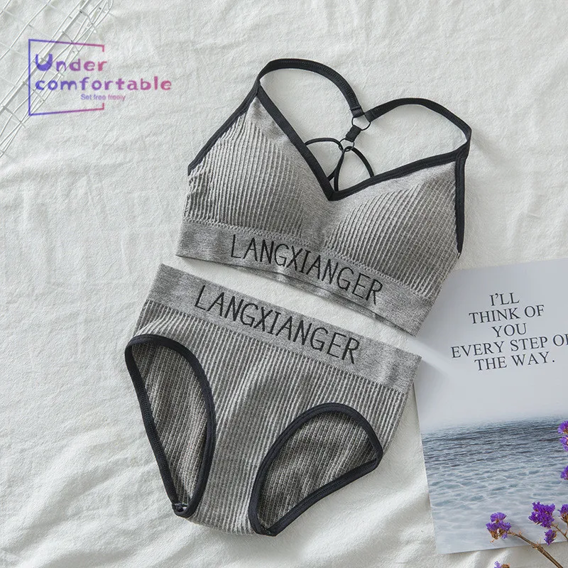 

2019 Newest Landing Umbrella Style Beauty Back Wireless Women Bra Set Letter Printed Thread Lady Intimates Bra