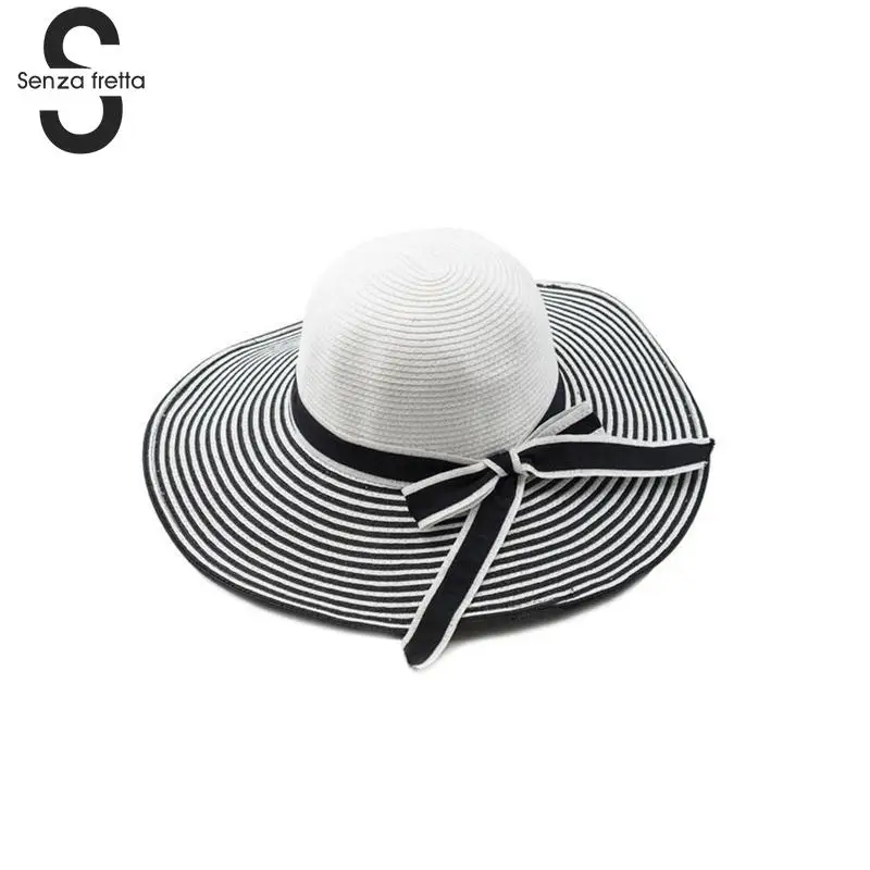 black and white striped sun hat