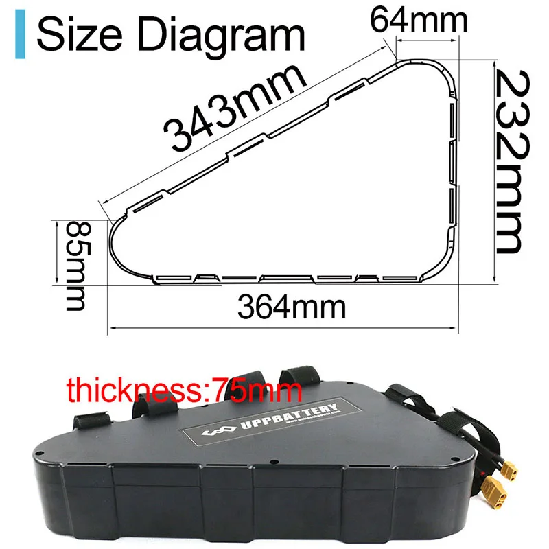 52V 1500W 1200W треугольная батарея 52V 20Ah с 40A BMS литий-ионная батарея для 48V 52V 1500W комплекты двигателей