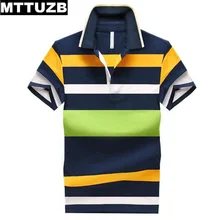 MTTUZB Korean style men fashion strip turn-down collar shirt men’s casual slim summer polo shirt man short sleeve tops M-4XL