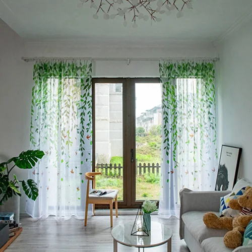Занавески с цветочным принтом для гостиной, спальни, кухни, тюлевые занавески, занавески из вуали, занавески на окна, индивидуальная панель - Цвет: green