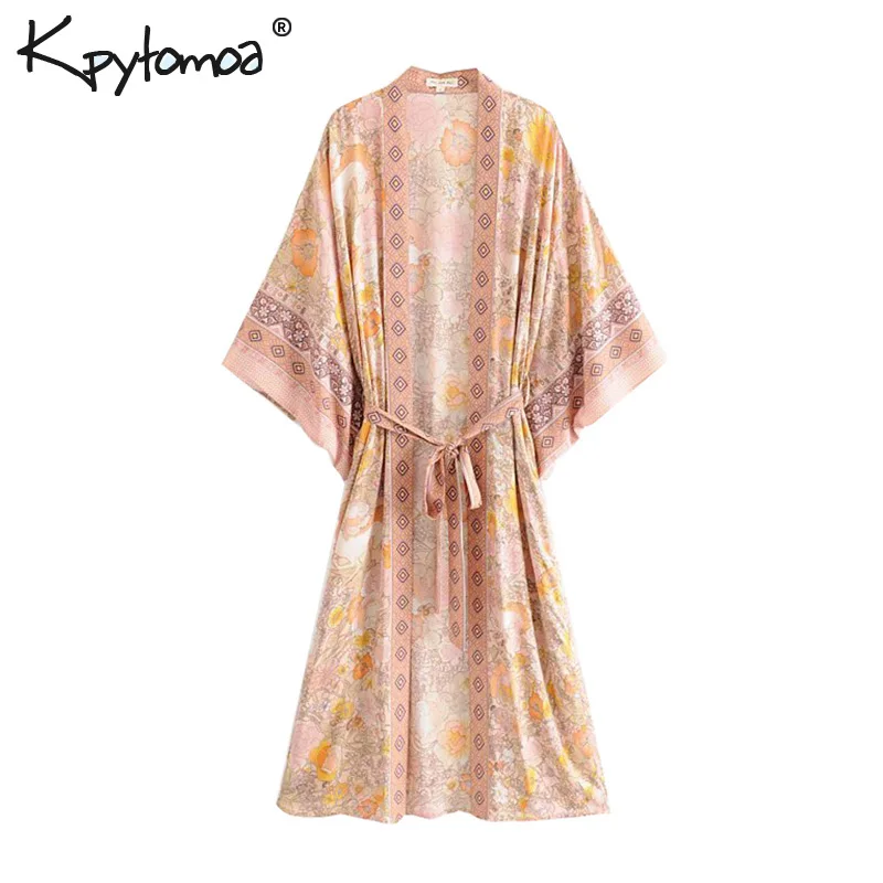 Kaufen Boho Chic Sommer Vintage Floral Drucken Mit Schärpen Kimono Frauen 2019 Mode Strickjacke Lose Damen Strand Blusen Blusas Mujer