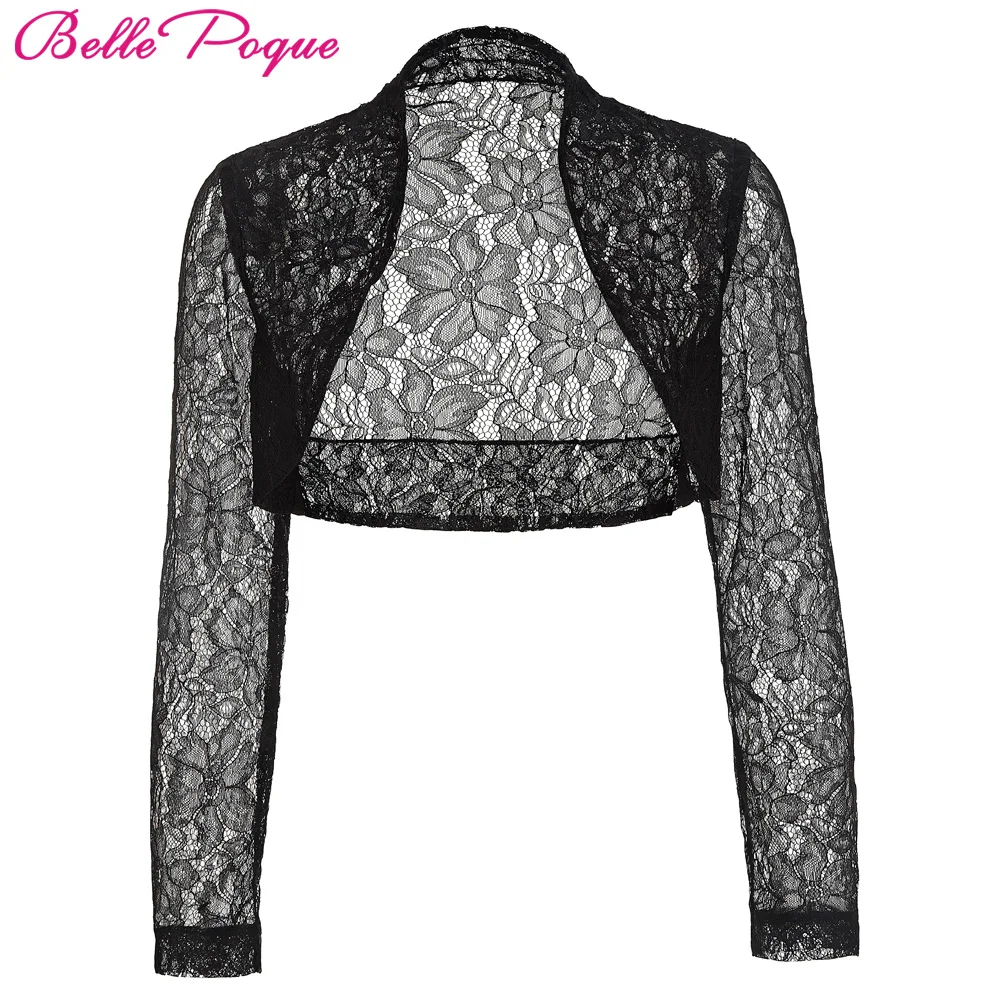 

Belle Poque Autumn Jacket Womens Ladies Long Sleeve Cropped Shrug Black White Coat 2017 New Fashion Lace Bolero Plus Size Shrug