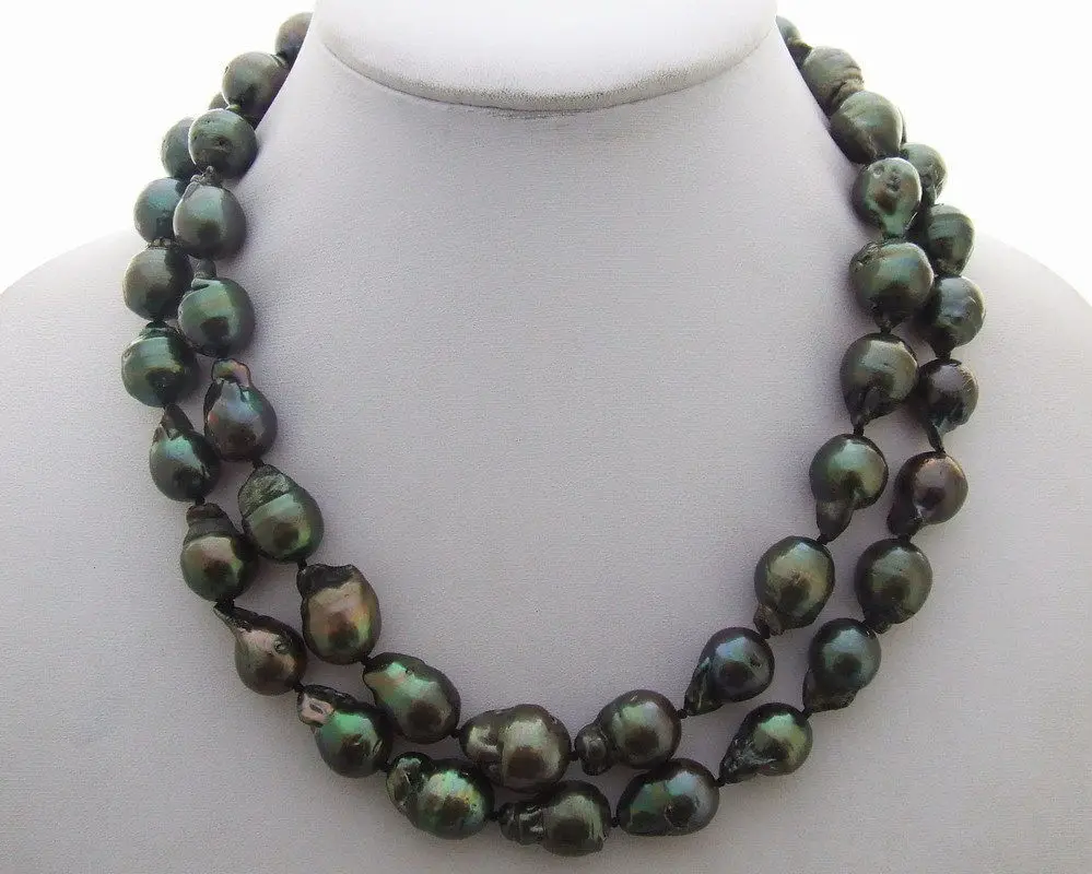 

free shipping 001129 20MM Black Green Keshi Pearl Necklace 5.2