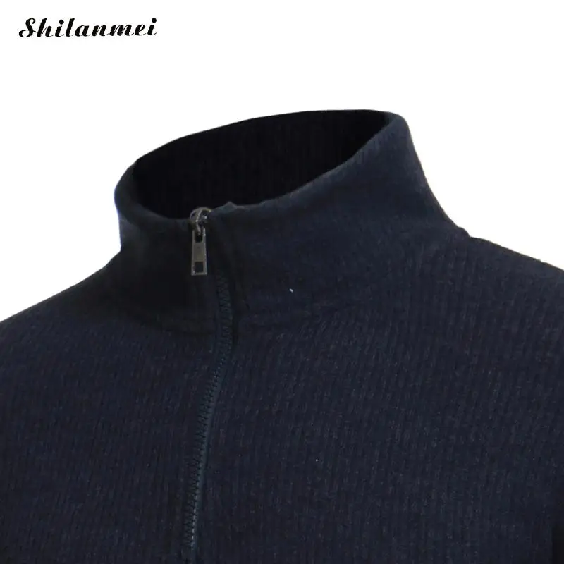 Водолазка мужская свитера пуловеры зима толстый теплый повседневный вязаный теплый воротник-стойка молния Slim Fit Трикотаж пуловер Джемпер