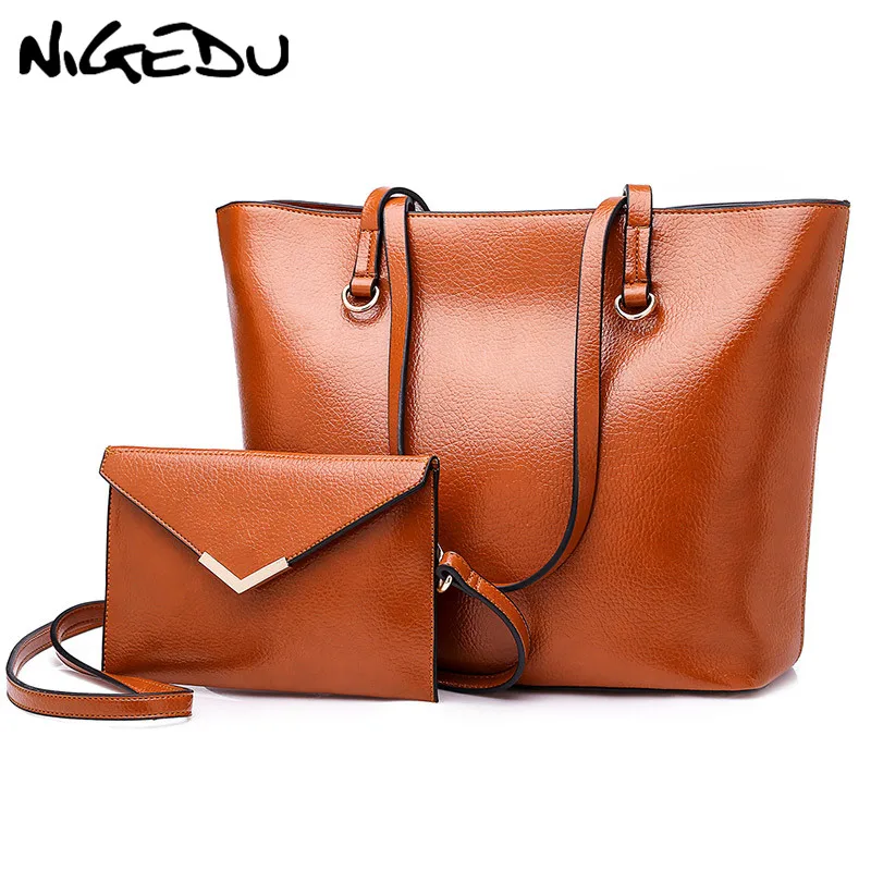 

NIGEDU Large Capacity Women handbag Fashion PU Leather Shoulder Bag Casual Big Tote Bag Designer Female Composite Bag Purse