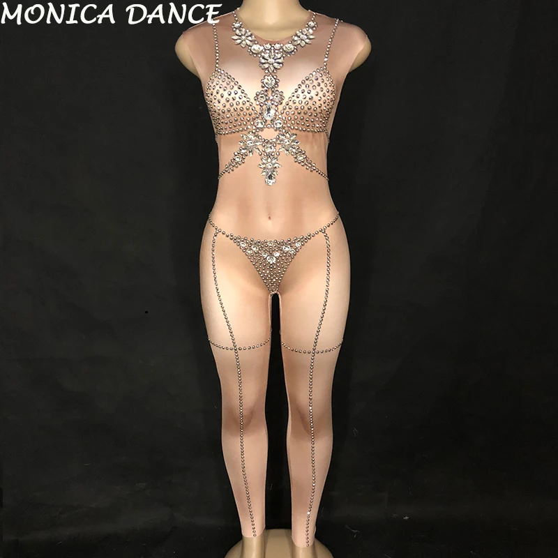 Mousseux Costume Cristaux De Body Couleur Théâtrale La Sans Jumpsuit Sexy Femmes Peau Parti Djds Stade Discothèque Représentation Manches Salopette Danse xnqwpUvwC