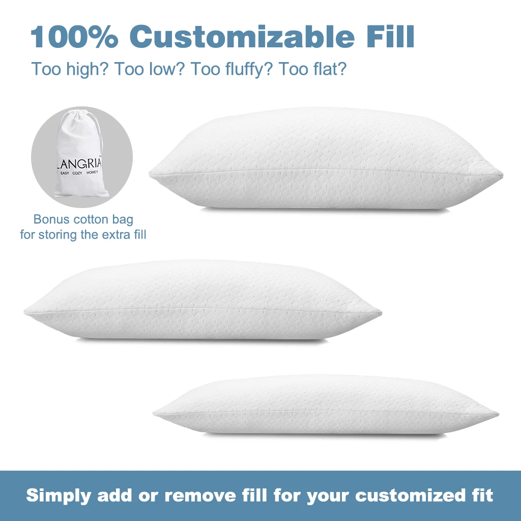 LANGRIA Регулируемая бамбуковая измельченная Подушка с эффектом памяти, подушка для кровати, забота о здоровье, дышащий гипоаллергенный моющийся чехол для дома