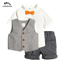 Детские комплекты одежды для мальчиков 2-6 лет, летние детские рубашки+ жилет+ шорты, комплект из 3 предметов, детская модная одежда для мальчиков, костюмы, платье