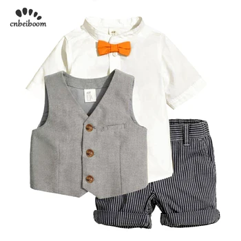 

Children 2-6 year boys clothing sets 2020 summer baby shirts +vest + shorts 3pcs set kids boy fashion clothes suits dress