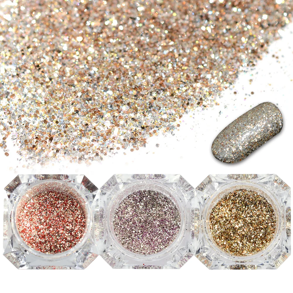 

3 Bottle/Set Sparkly Nail Sequins Slice Shining Mixed Size Nail Glitter Powder DIY Decoration Dust 3D Manicure Tool BEBG01,05,10