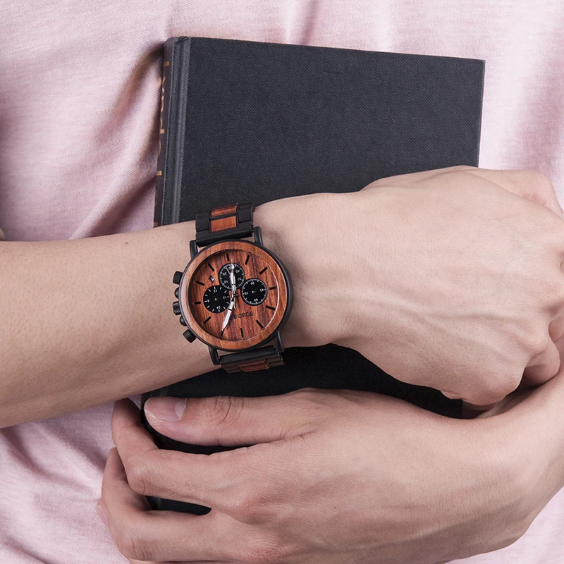 BOBO BIRD часы-браслет из V-P09-3 класса люкс уникальная древесина циферблат часы Для мужчин часы функциональный секундомер часы с датой Дисплей