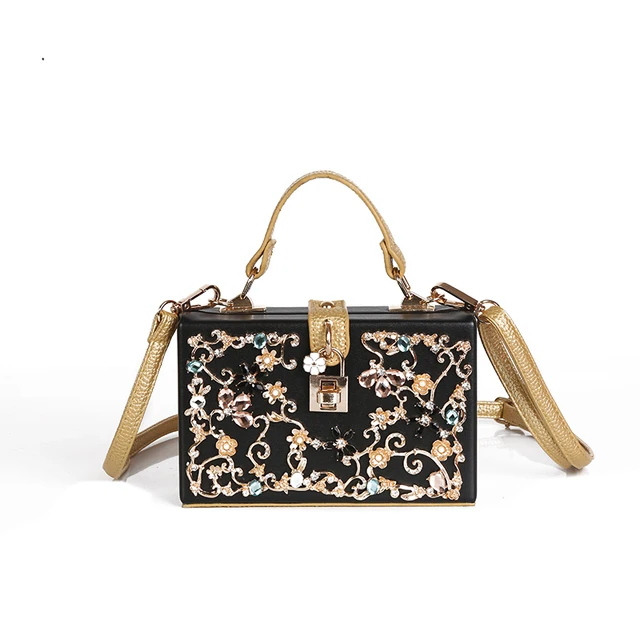 New Multicolor Diamond Lock Decoration Women Handbag Pearl Flower New Multicolor Diamond Lock Decoration Women Handbag Pearl Flower Luxury Evening Party Clutch S Leather Bag