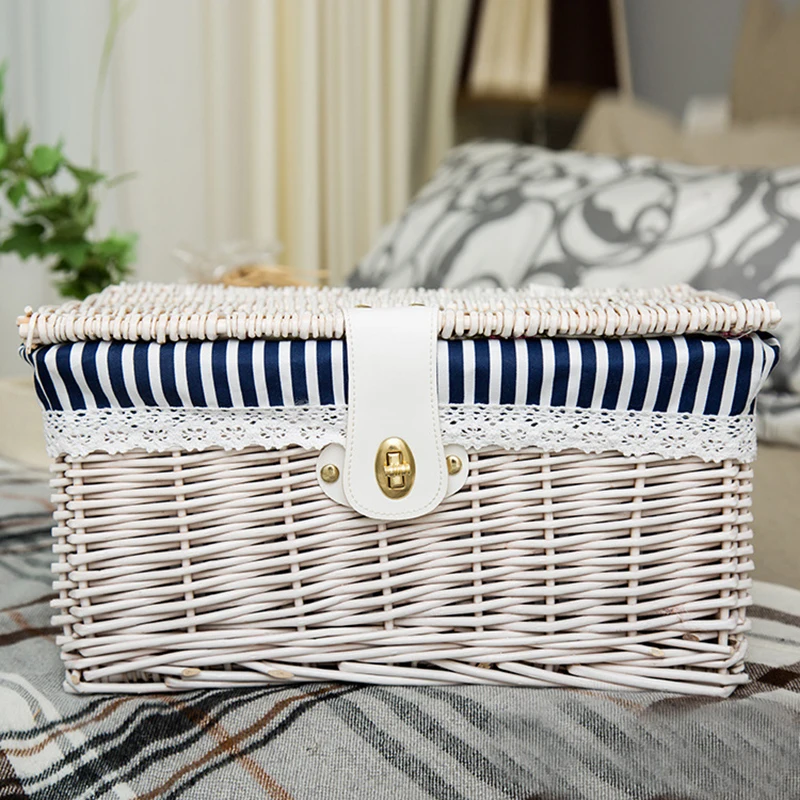 

1Pcs Storage Box With Lid Exquisite Wicker Belt Lock Storage Box Creative Organizer Sundries High Capacity Boxes