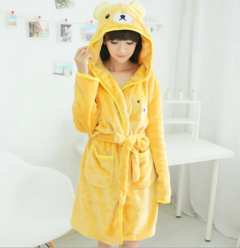 New Women Men Spring Autumn Winter Flannel Animal Lovely Bear Hooded Towel Bathrobe Nightgown Robes Lovers pajamas home service | Женская