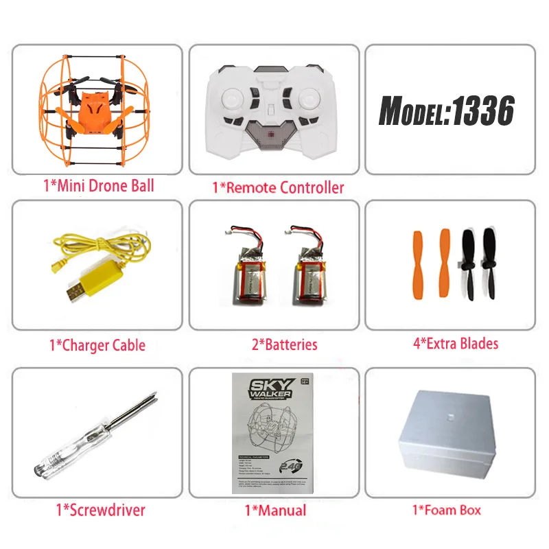 Максимальная высота Скайуокер 1336 мини-Дрон мяч 2,4 ГГц 4CH Летающий шарик Квадрокоптер с дистанционным управлением 3D флип-ролик беспилотный Дрон Радиоуправляемый вертолет, игрушки - Цвет: orangeF2