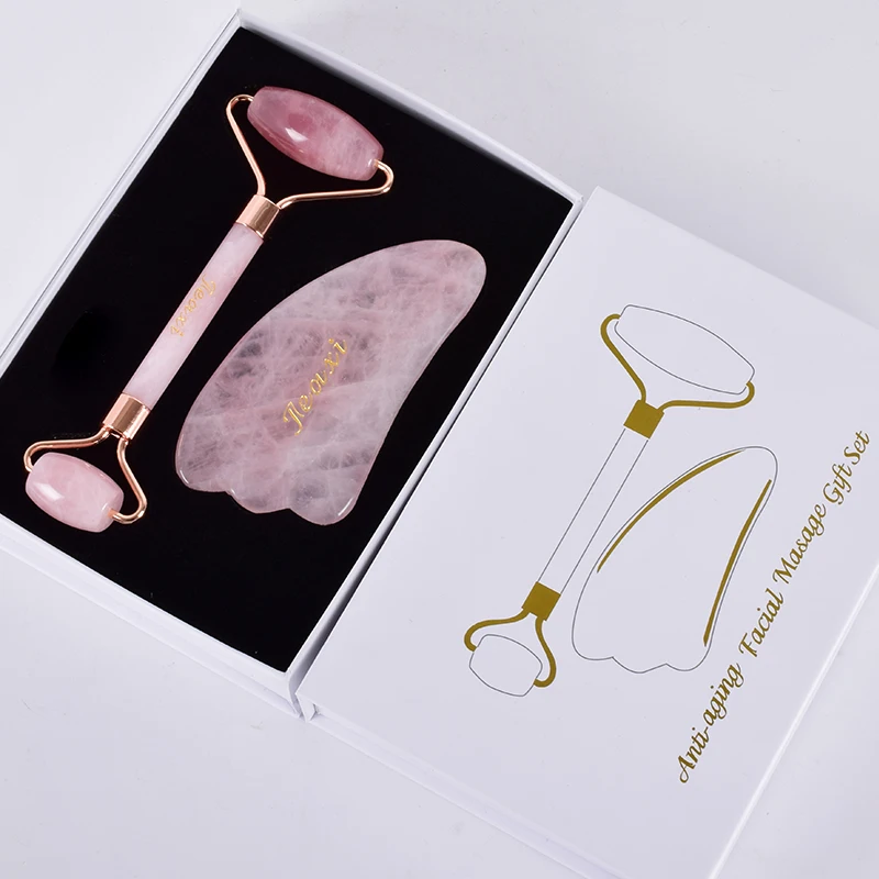 Face Roller Gua Sha Tool Set 2pcs Acupuncture Scraping Natural Rose Quartz Massage Slimming Anti Wrinkle Cellulite Neck Gift Box Face Roller Gua Sha Tool Set 2pcs Acupuncture Scraping Natural Rose Quartz Massage Slimming Anti Wrinkle Cellulite Neck Gift Box