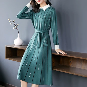 

Striped Floral Print Knitted Midi Dress Vestido De Festa Stylish Dress For Women Ukraine Robes Femme Ol Dress Elegant Vestidos