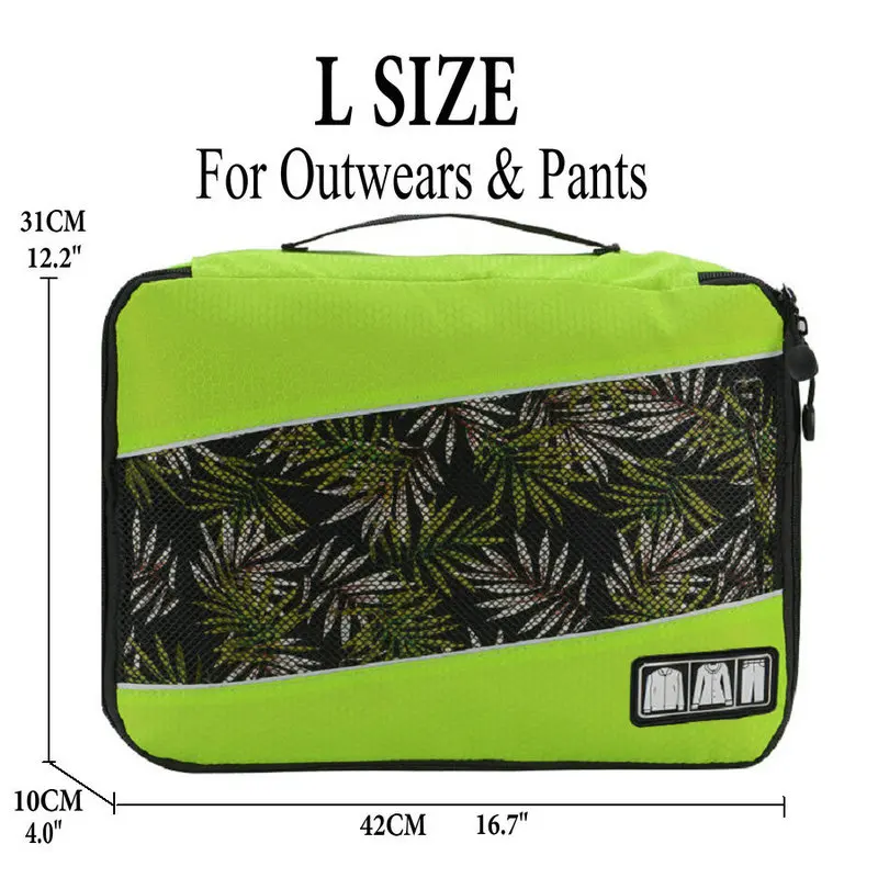 Foxmertor, упаковочные кубики, модная дорожная сумка для путешествий, сетчатая упаковка, органайзер, дышащий нейлон, для мужчин и женщин, для путешествий, чемодан, органайзер, набор - Цвет: Green L