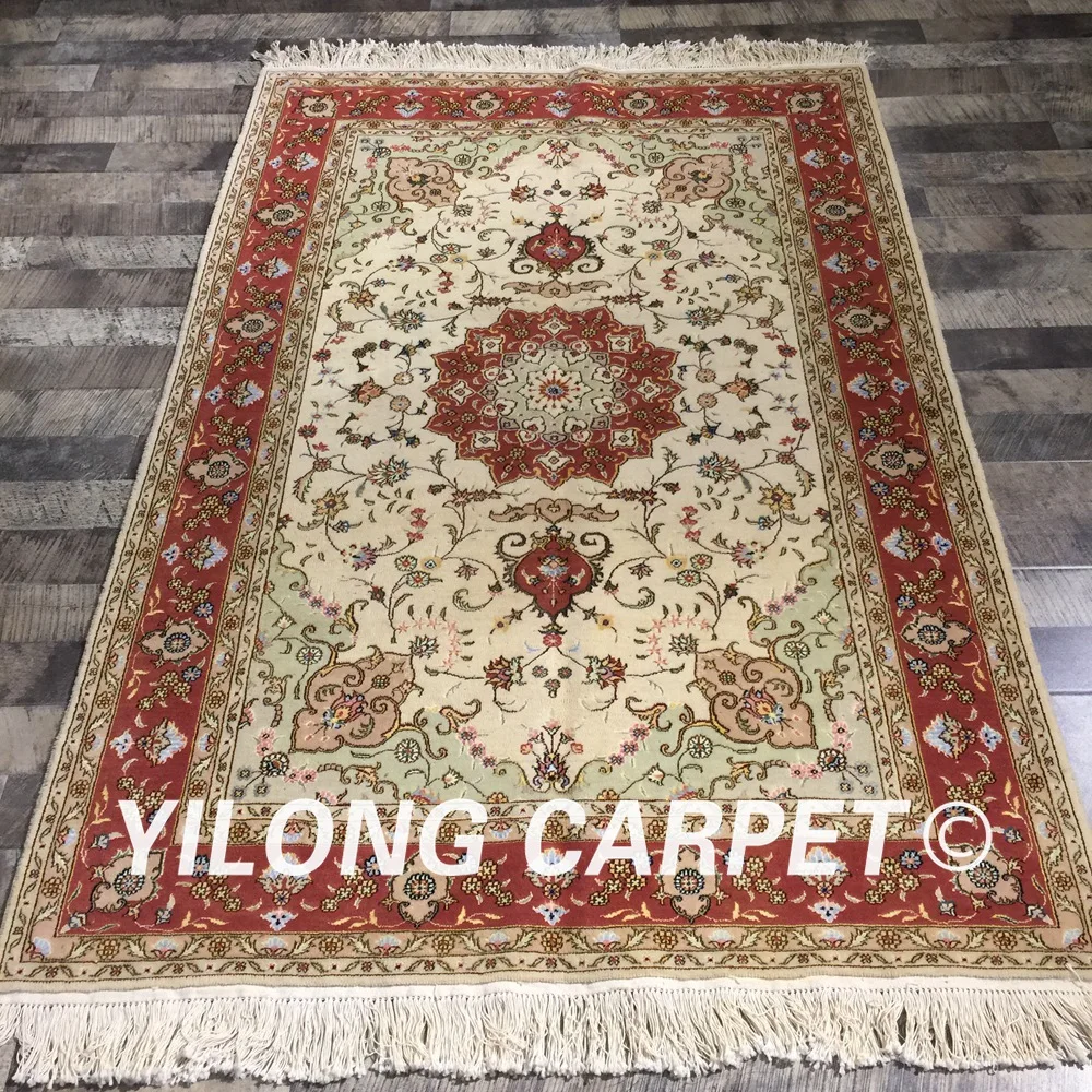Yilong 4'x6' красный цвет персидский крючок для рук украшение гостиной прочный ковёр из шелка и шерсти ручной работы(WY2108S4x6