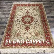 Yilong 4'x6' красный цвет персидский крючок для рук украшение гостиной прочный ковёр из шелка и шерсти ручной работы(WY2108S4x6