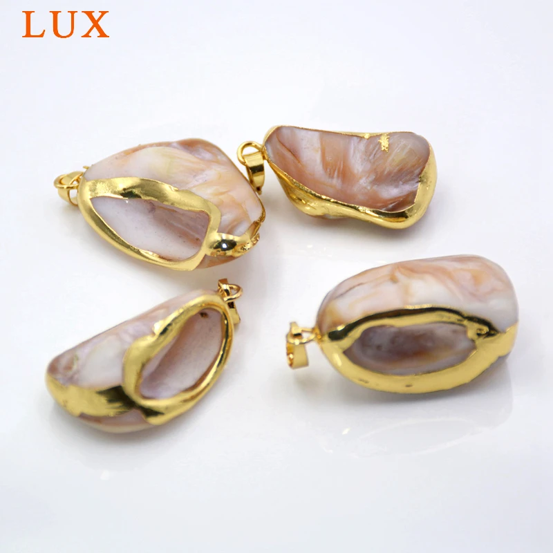 Уникальный природный розовый Sea Shell Кулон позолота шарик с пещера польский пляж снаряды драгоценного камня прелести Бохо бусины