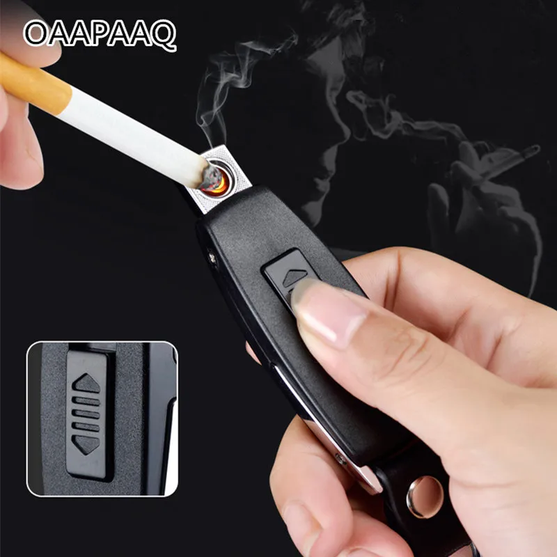 

2017 New USB Lighter Rechargeable Electronic Lighter Keychain Cigarette Turbo Lighter Leather Key Chain Flameless Cigar Palsma