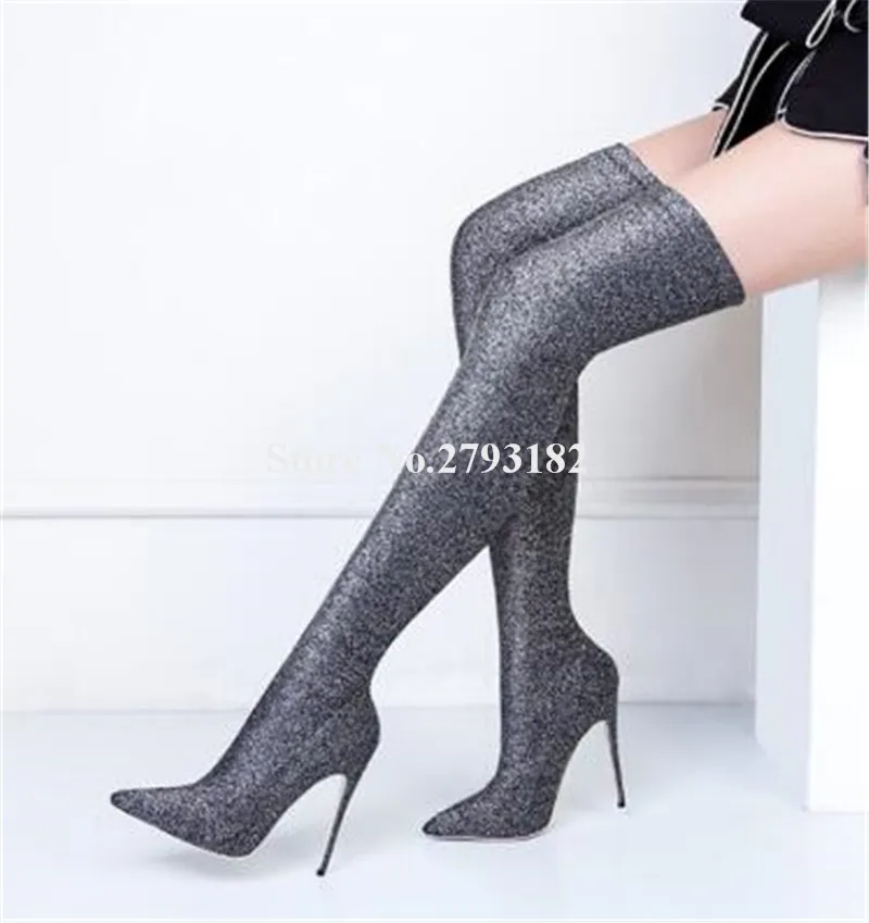 black sequin high heel boots