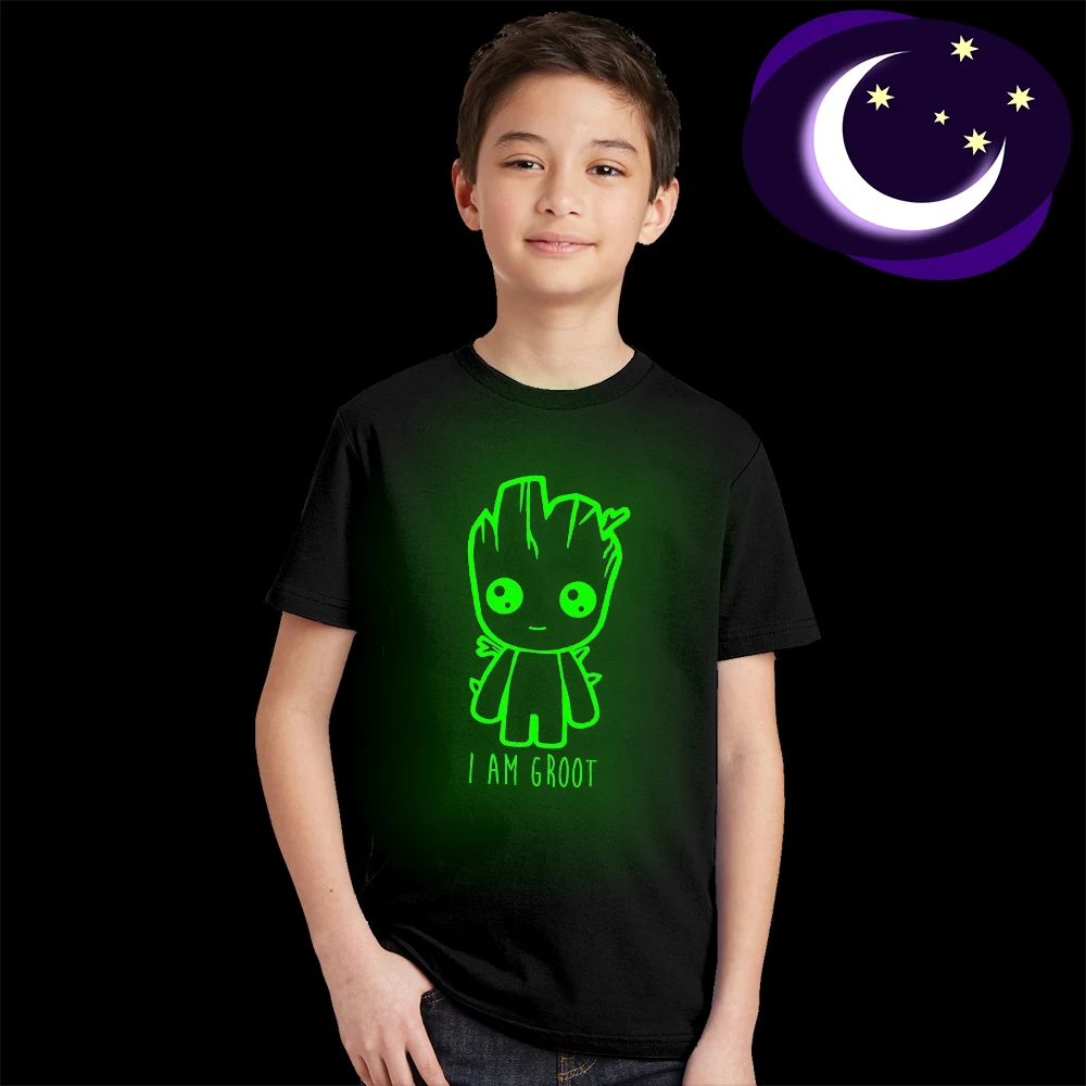 

Drop Shipping Baby Groot Kids T Shirt Glow In Dark Baby Groot Child T-shirt Guardians of The Galaxy 2 Boys Girls Summer Clothes
