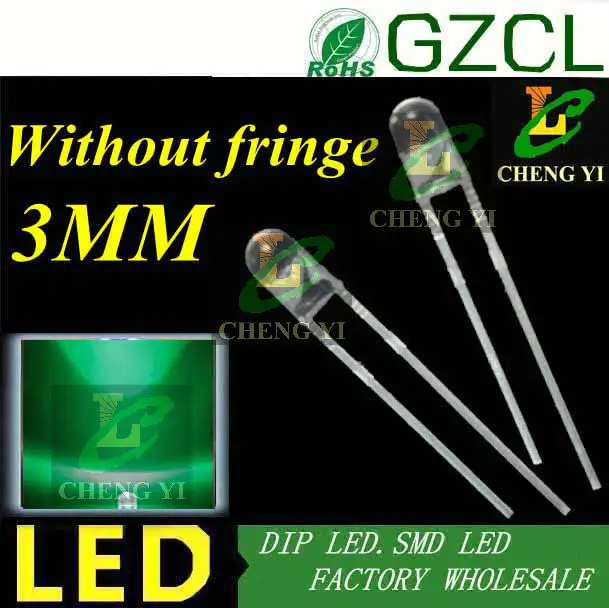 3 мм светодиод зеленый без края Круглый dip led 520-530nm 3,0-3,5 В