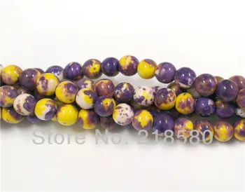 

H-FB07 Round Purple Yellow White Fossil Stone Beads 6mm 8mm 10mm 12mm