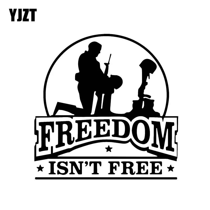 YJZT 15.1*15.2CM Soldier Praying Freedom Isn't Free Cool Warrior Decal Black/Silver Covering The Body Car Sticker Vinyl C20-1734 |