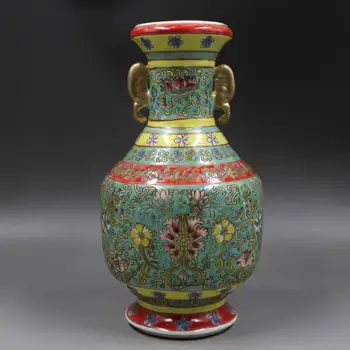 

Antique QingDynasty porcelain vase,Greenland Pastel ear bottle,Hand-painted crafts,Collection&Adornment,Free shipping
