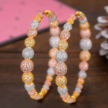 

SISCATHY Fashion 3Tone Cubic Zirconia Earrings Trendy Charms DUBAI Big Round Hoop Statement Earring for Women Wedding Jewelry
