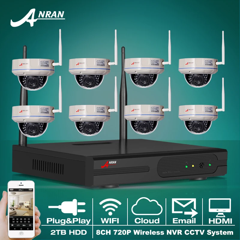 

Anran 2TB HDD 8CH HDMI NVR Wireless CCTV System 720P H.264 IR Night Vision Dome Security IP Camera WIFI Surveillance System