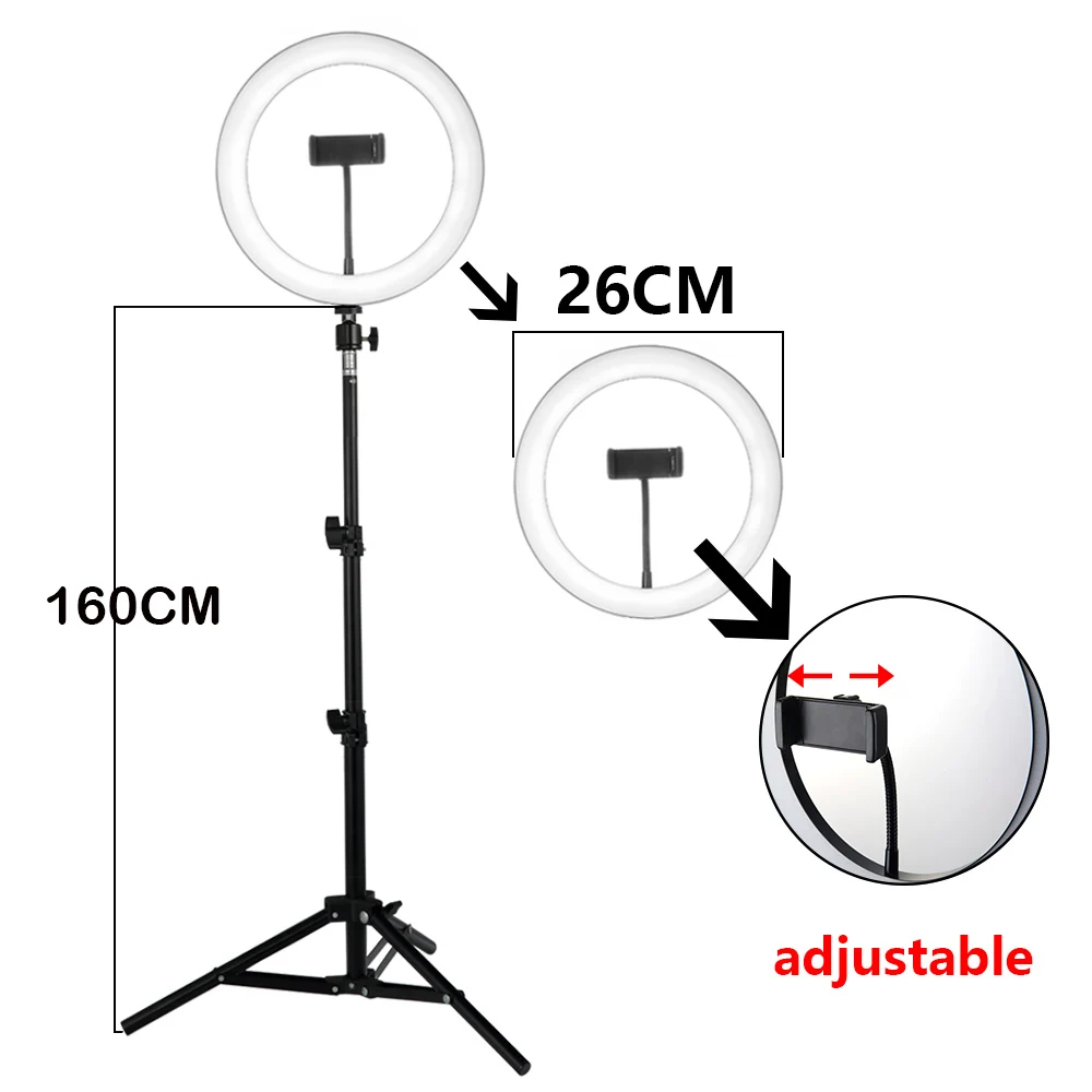 1,6 м светодиодный кольцевой светильник для селфи с регулируемой яркостью для студийной фотосъемки, заполняющий кольцевой светильник со штативом для iphone и смартфонов с зажимом для макияжа