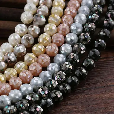 Naturais Shell Rodada Bola Contas Mosaico Mop Branco Cinza Rosa Amarela Abalone Solta Pérolas Fazer Jóias Diy 10mm