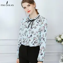 Pinky Is Black Summer Women Blouses Tied Neck Print Flower Blouse Long Sleeve Stand Collar Blouse Spring 2019 Elegant Top Blusas Pinky Is Black Summer Women Blouses Tied Neck Print Flower Blouse Long Sleeve Stand Collar Blouse Spring 2019 Elegant Top Blusas