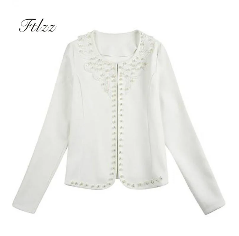 

Womens Outerwear New 2019 Spring Autumn Slim Plus Size Short Jacket Woman Fashion Embroidery Nail Bead White Suede Coats Casaco