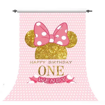 

NeoBack Custom Cartoon Baby Photography Backdrops First Birthday Party Pink Wave Point Decoration Photo Booth Background Profess