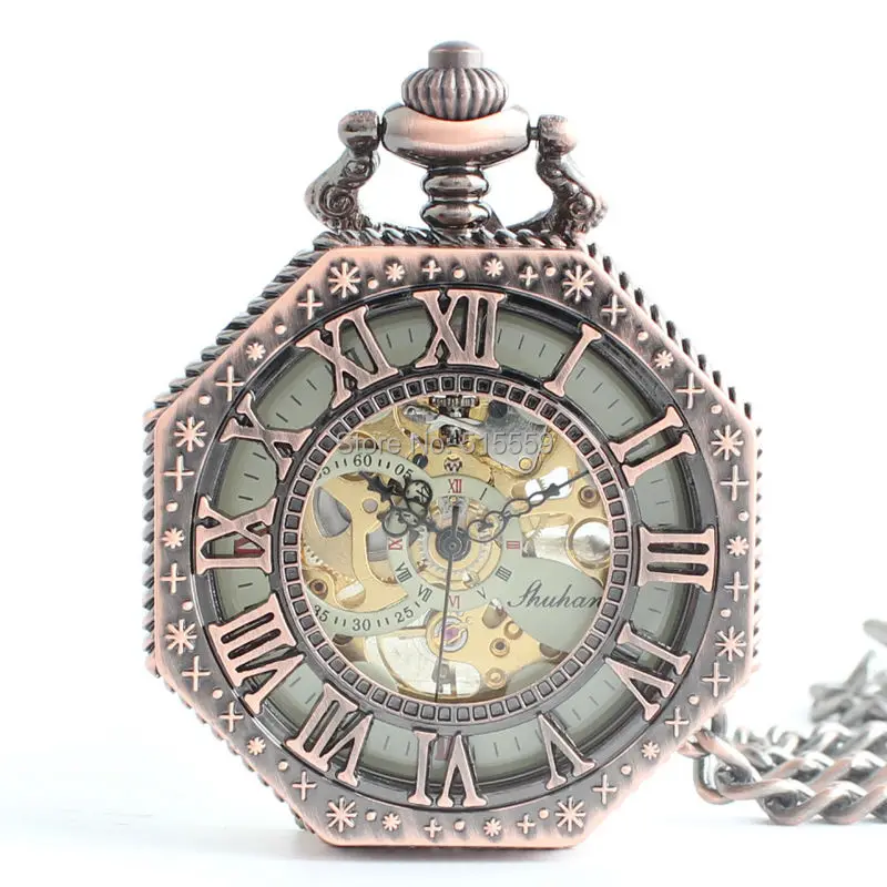 Hot Selling Father's Day Gift Bronze Hollowed Roman Dial Mechanical Pocket Watch Vintage Hand Wind Wholesale | Наручные часы