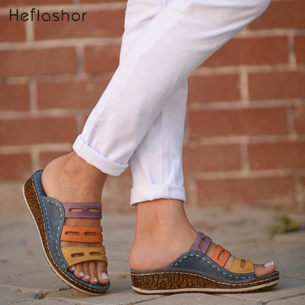 

HEFLASHOR 2019 New Summer Women Sandals Stitching Sandals Ladies Open Toe Casual Shoes Platform Wedge Slides Beach Woman Shoe