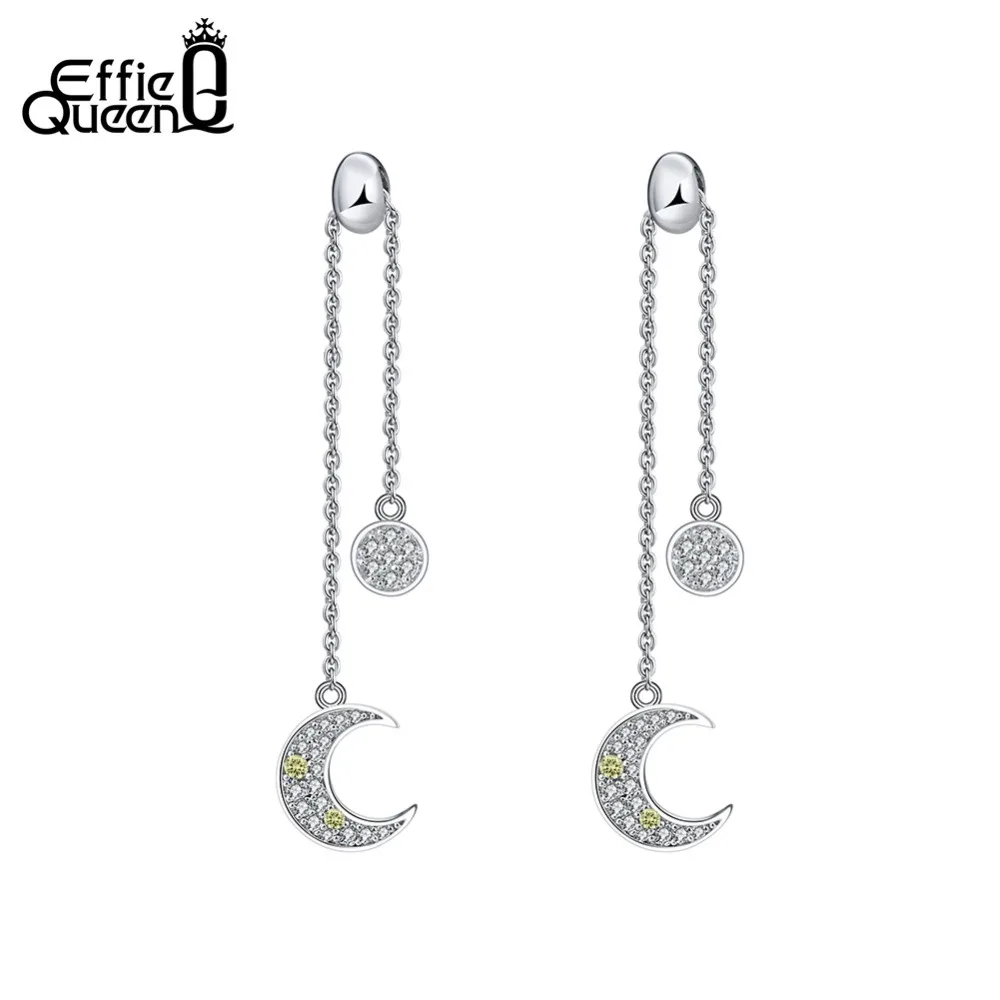 

Effie Queen Romantic Moon Stud Earrings for Women With AAA Zircon 7.8cm Length Line Earrings Silver Jewelry Birthday Gift DE215