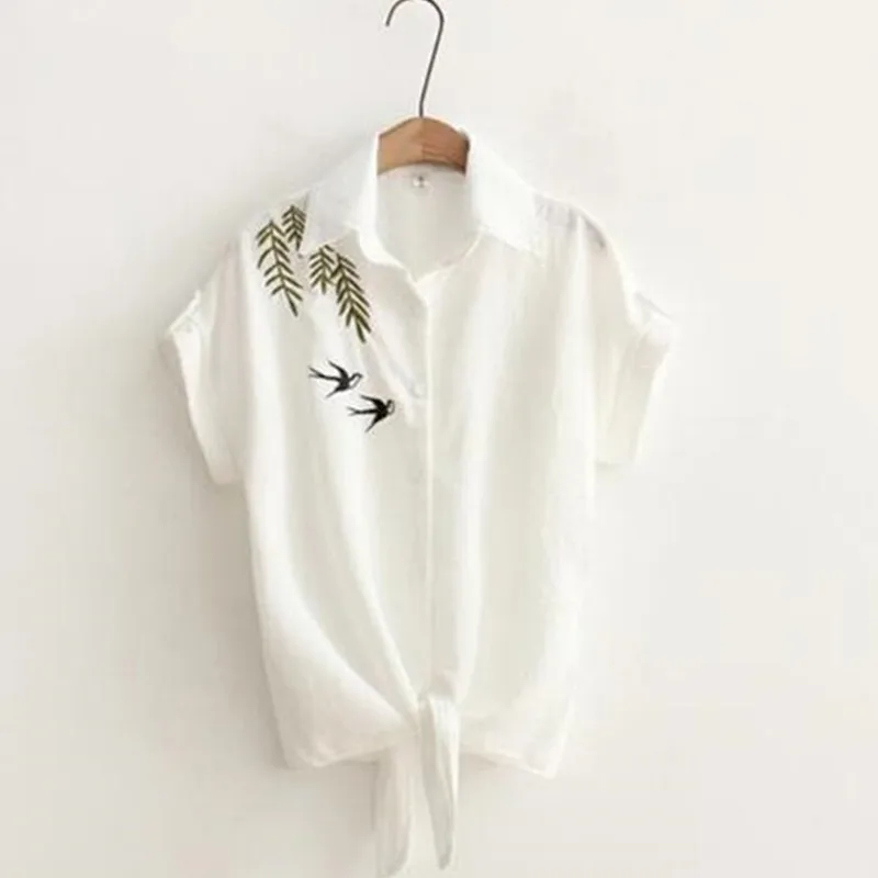 nvyou gou White Floral Embroidery Blouse Women Stripe Short Sleeve Top 2018 Summer office Turn Down Collar Casual Loose Shirt nvyou gou White Floral Embroidery Blouse Women Stripe Short Sleeve Top 2018 Summer office Turn Down Collar Casual Loose Shirt