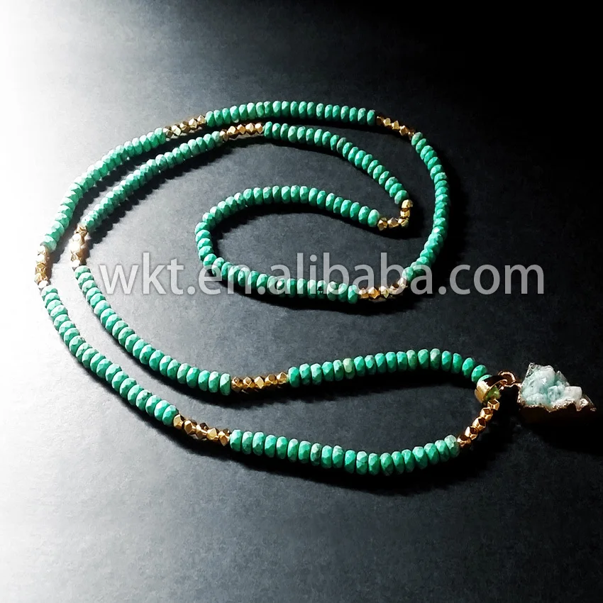 

WT-N229! Green howlite beads necklace with sea shell and druzy stone pendant