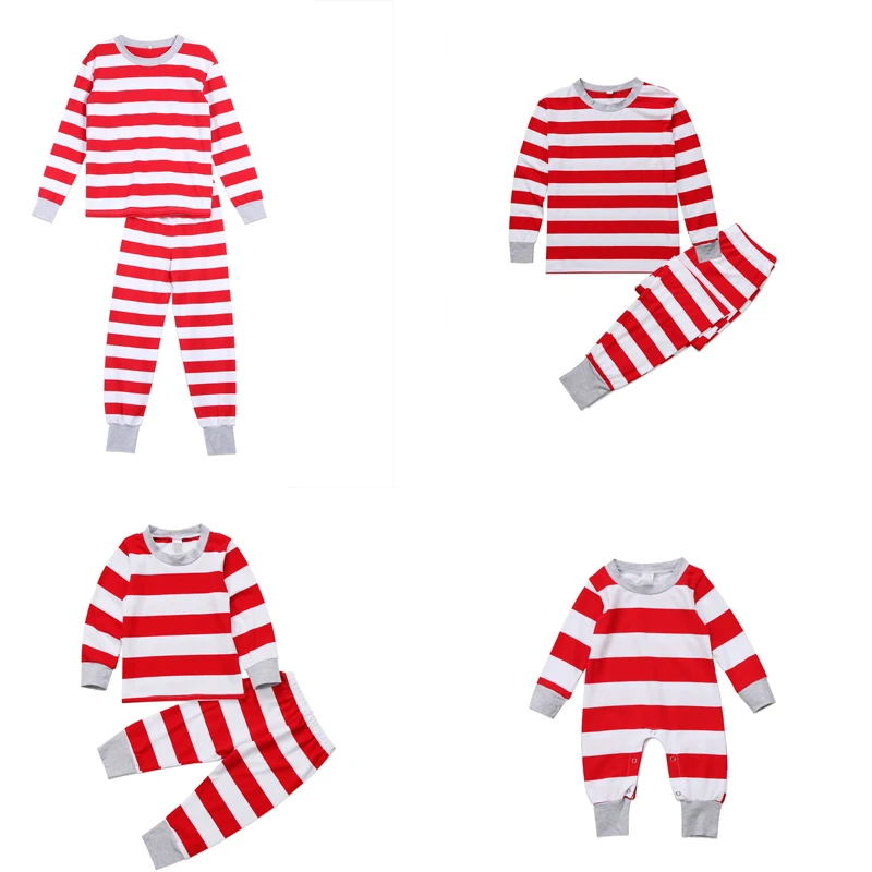 

Xmas Stripe Family Matching Christmas Pajamas PJs Sets Xmas Sleepwear Nightwear Tops +Pants Outfits Family Photograph Props