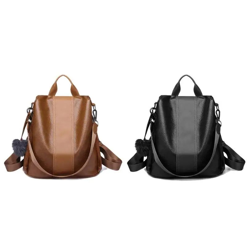 

Solid Color Knapsack Women Large Backpacks Anti-theft PU Leather Rucksack
