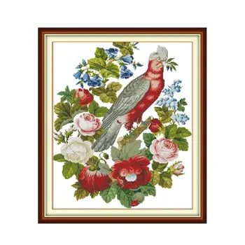 

Joy Sunday Parrots and Flowers Cross Stitch Flowers DIY Needlework Aida 14CT 11CT Counted Canvas for Embroidery DMC Kit Threads