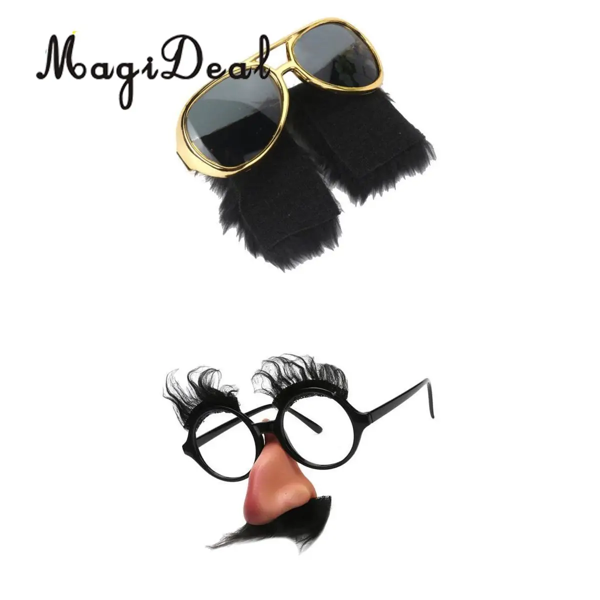 MagiDeal Set of 2 Pieces Novelty Presley Sunglasses Big Nose Mustache Glasses 70s Fancy Dress Costume Eyewear Props