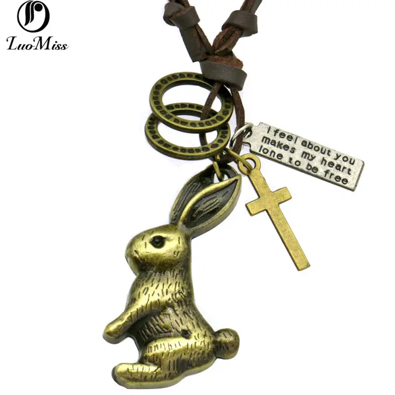 Rabbit Real Leather Necklace Jewelry For Women Men Vintage Antique